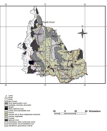 Geology map of Samburu County Krhoda et al. (2015).