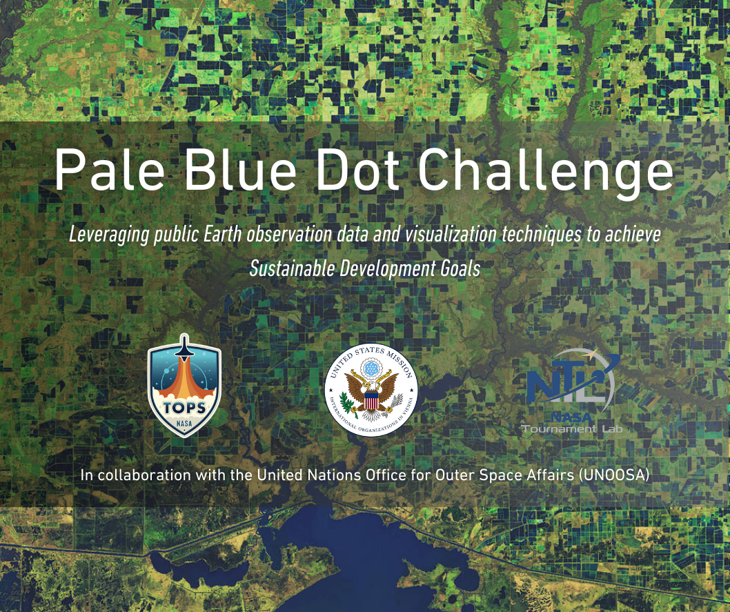 Pale blue dot banner showing a satellite image and the emblems of organisations in the foreground