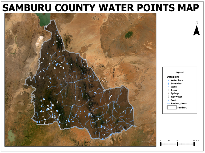 Map showing the Samburu county water points 