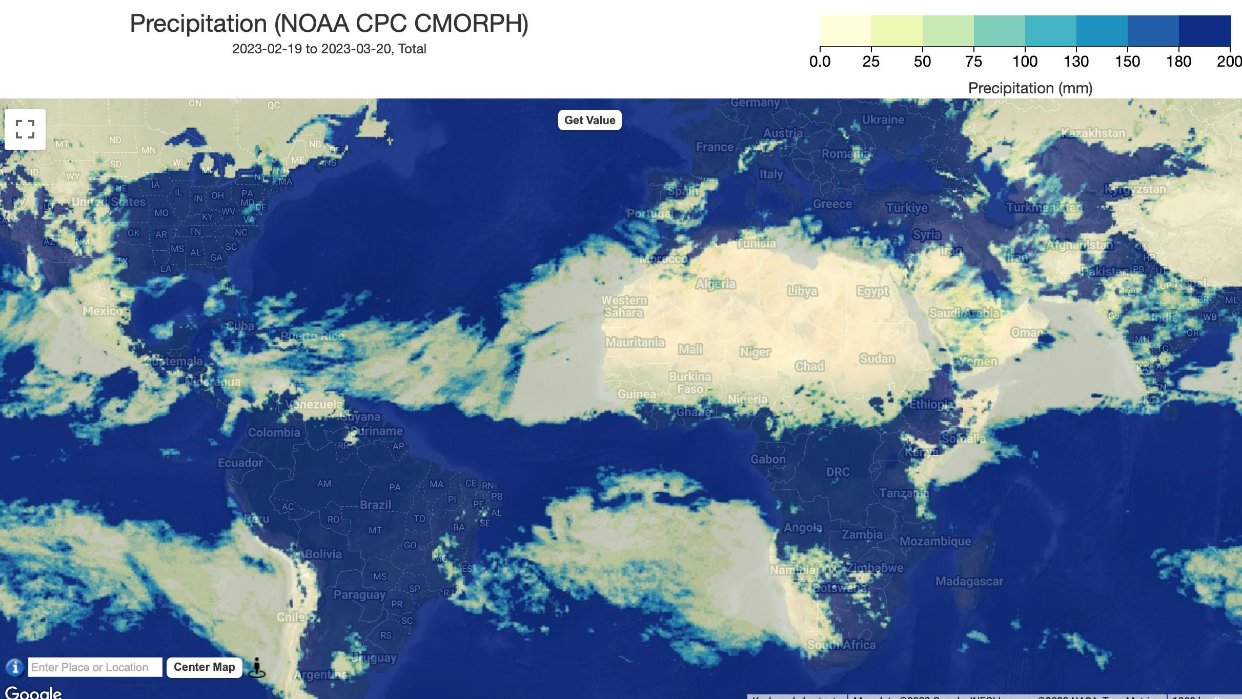 Precipitation NOAA CPC CMORPH from 2023 February to March