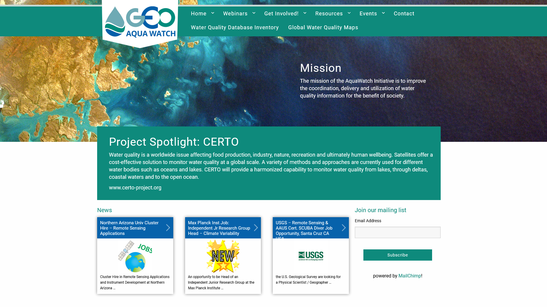 Landing page of the GEO AquaWatch portal