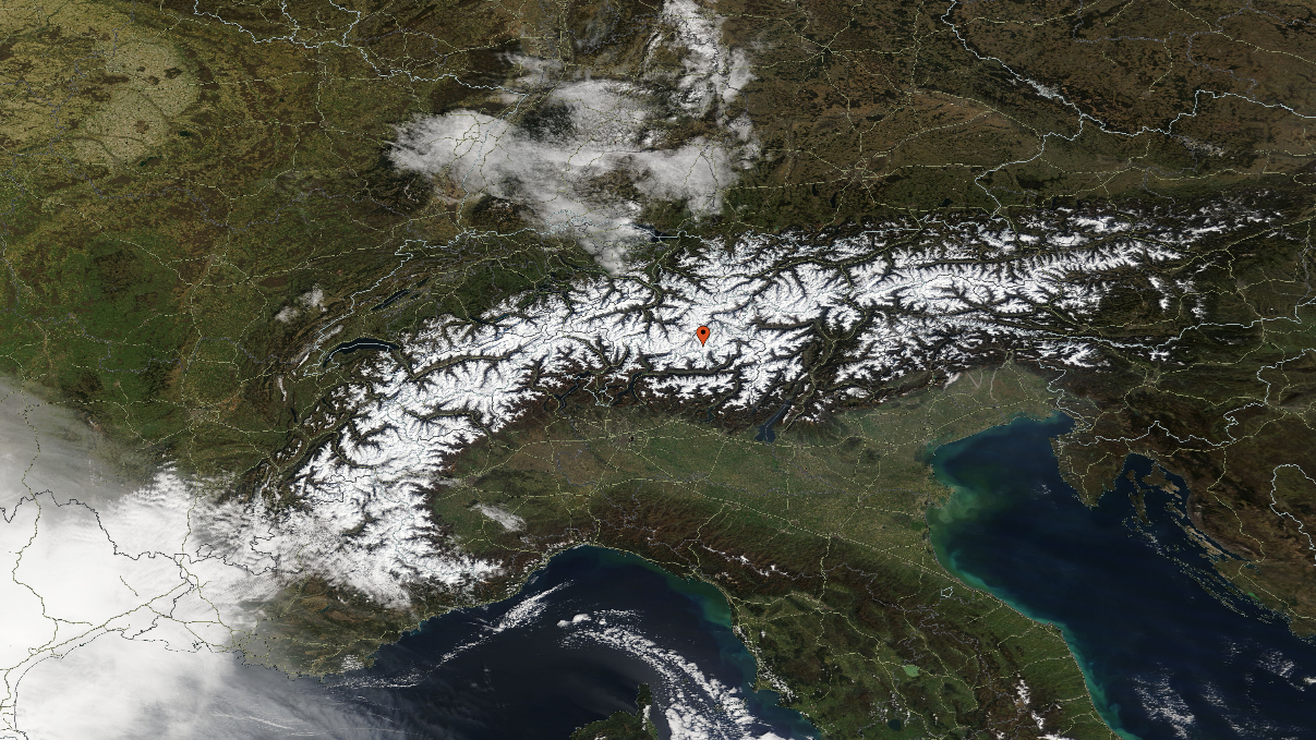 Digitized image of the European Alps from MODIS NASA dataset