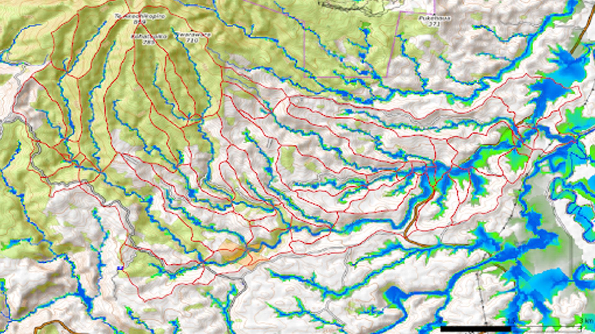 HAND of the investigated region showing flooded araeas and drainage lines