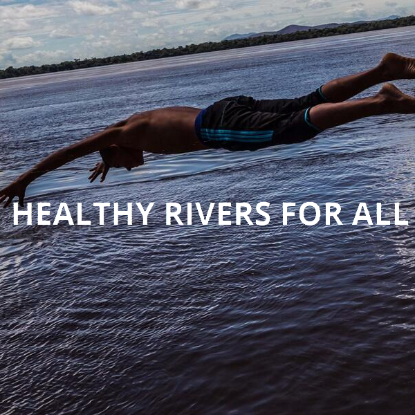 A man jumping into a river - heading that reads as follows: Healthy Rivers For All