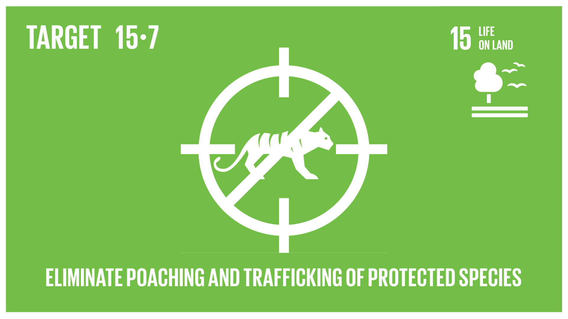 Graphic displaying the elimination of poaching and trafficking of protected species 