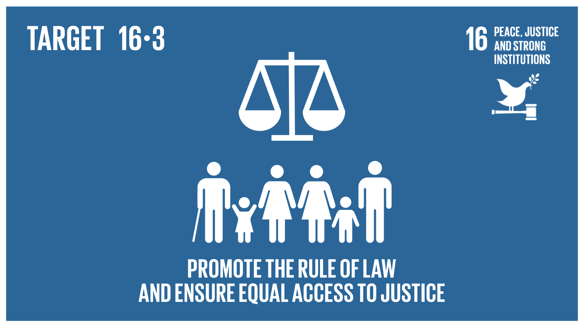 Graphic displaying the promotion of the rule of law and ensuring equal access to justice