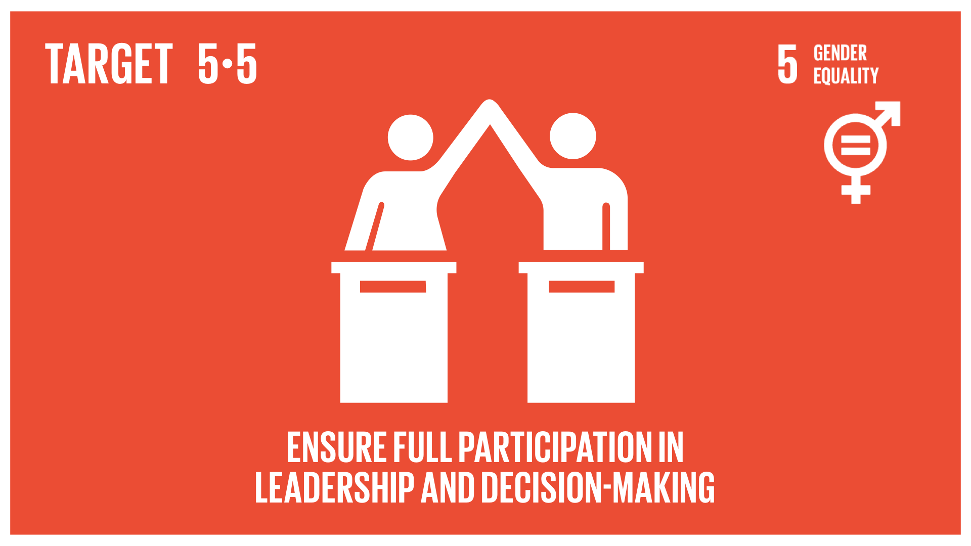 Graphic displaying the full participation of women in leadership and decision making 