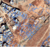 Building outlines detected on satellite imagery